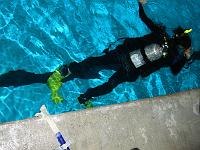 DSC02265 I'm playing a sort of underwater volleyball with the other divers. We have a little yellow rubber torpedo which has neutral buoyancy, and can be basically thrown underwater along a straight line. It's a lot of fun, it's by all means similar to being in absence of gravity.