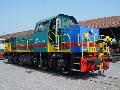 A brand new FS diesel shunter D146 2001 during a locomotive exhibition in Cremona station on May 18th, 2003.