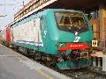 FS electric locomotive E424 296 during a locomotive exhibition in Cremona station on May 18th, 2003.