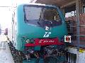 FS electric locomotive E424 296 during a locomotive exhibition in Cremona station on May 18th, 2003.